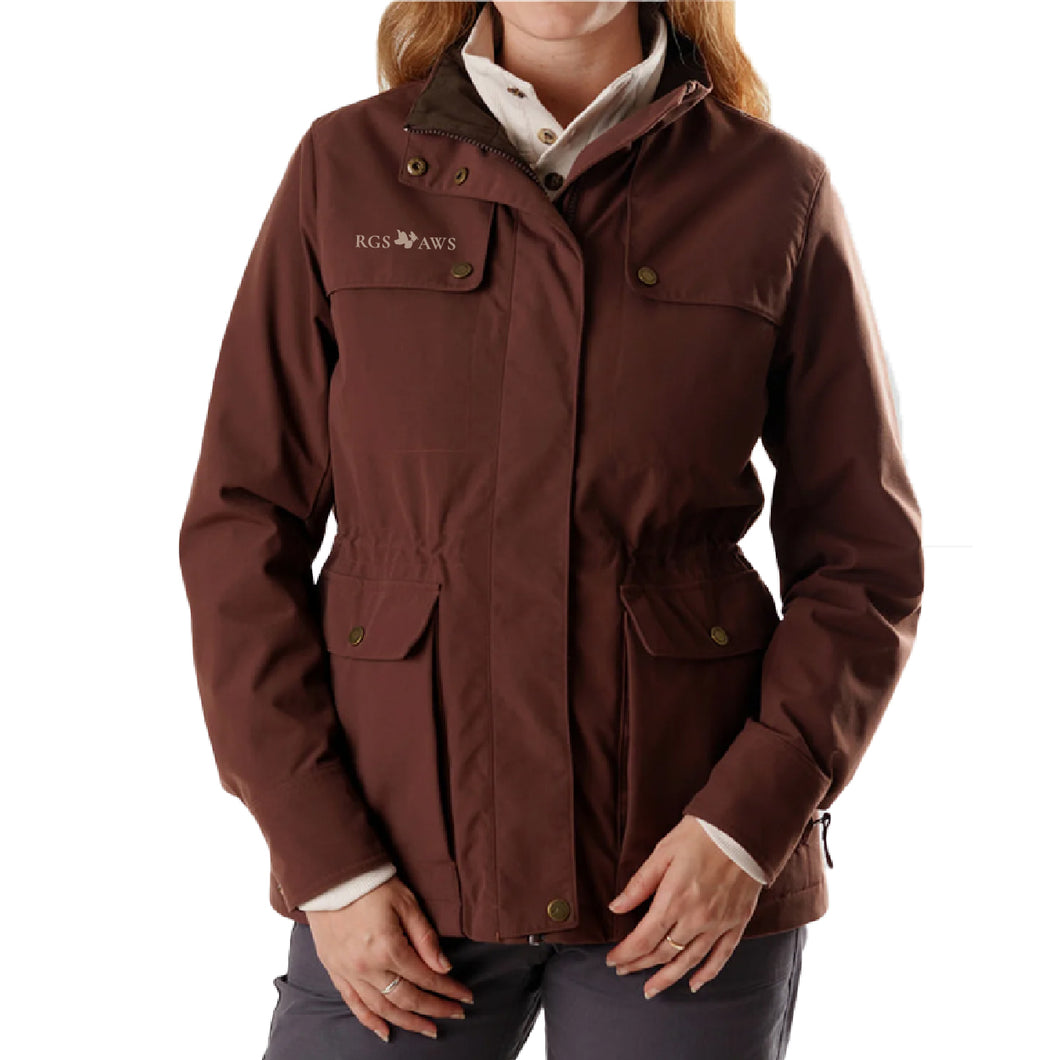 Duck Camp Women's Austin Insulated Jacket: Mahogany; With RGS & AWS Logo on Right Chest