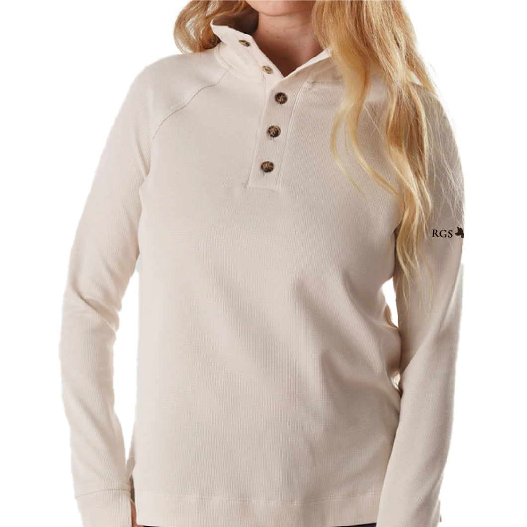 Duck Camp Women's Hill Country TurboDry Pullover: RGS & AWS Logo on Sleeve: Birch