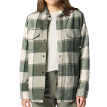 Load image into Gallery viewer, Duck Camp Women&#39;s Campfire Shacket: Thyme/Bird Plaid; RGS &amp; AWS Logo
