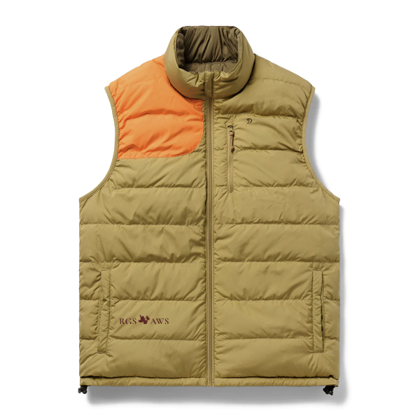 Duck Camp Reversible Down Vest: Wheat/Pin Oak: RGS & AWS Logo Across Bottom of Vest