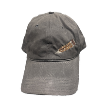 Load image into Gallery viewer, Canvas Charcoal Cap with Feather on Front and Ruffed Grouse Society on Back
