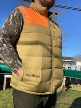 Load image into Gallery viewer, Duck Camp Reversible Down Vest: Wheat/Pin Oak: RGS &amp; AWS Logo Across Bottom of Vest
