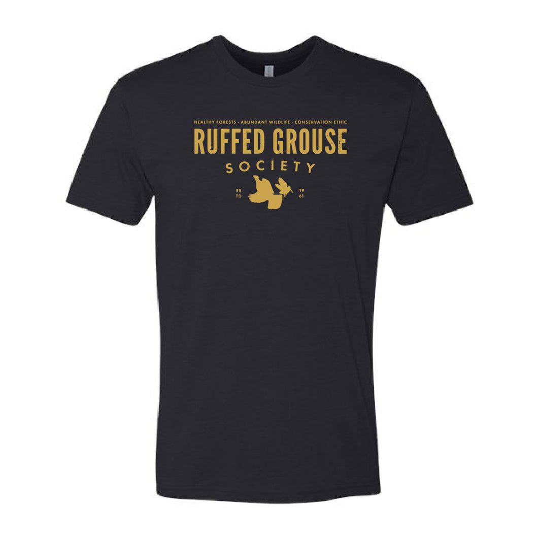 Short Sleeve T-Shirt with Ruffed Grouse Society Design on Front