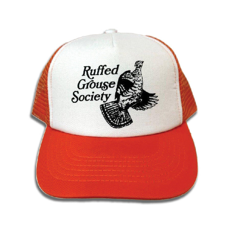 RGS Throwback orange and white trucker cap.