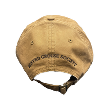 Load image into Gallery viewer, Canvas Khaki Cap with Feather on Front and Ruffed Grouse Society on Back
